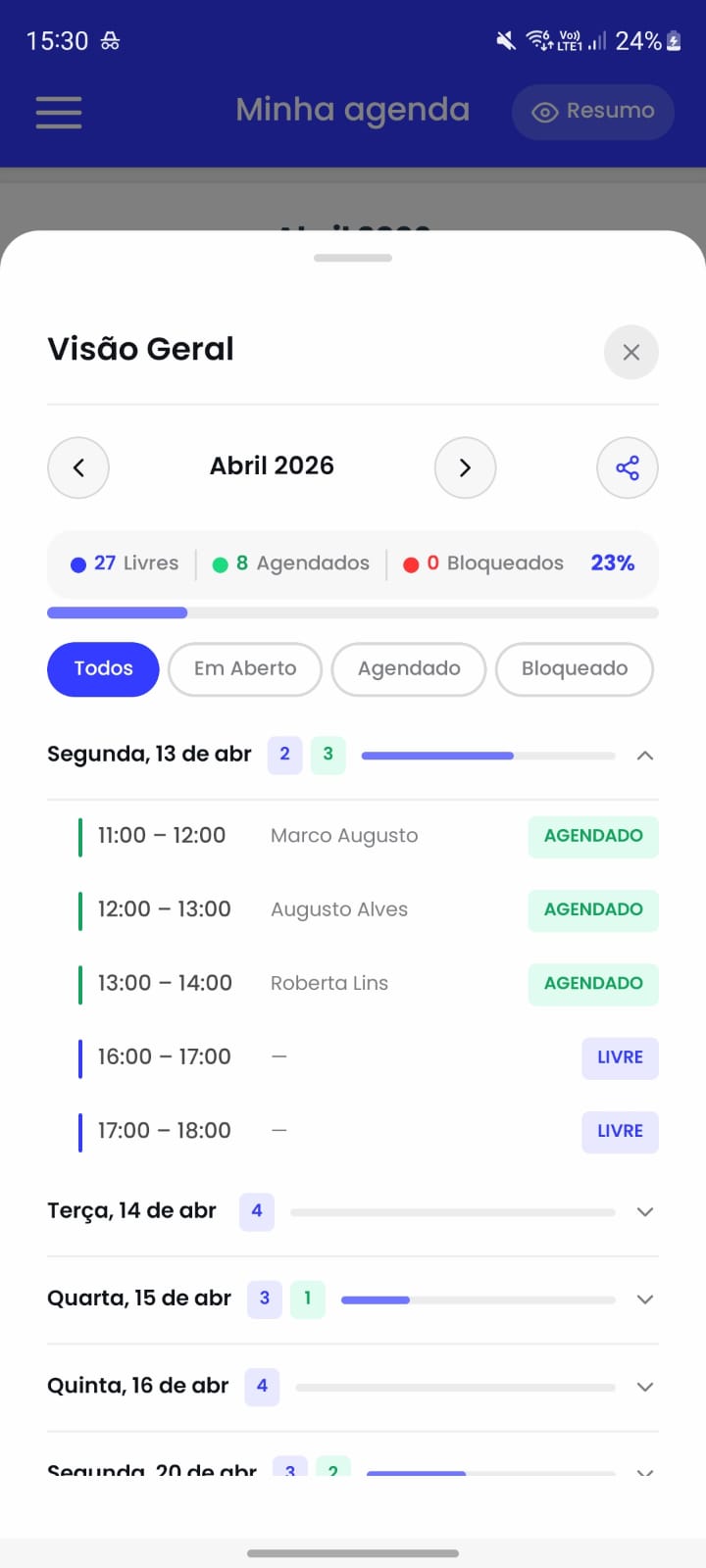 Tela "Visão geral" do app PsicoID