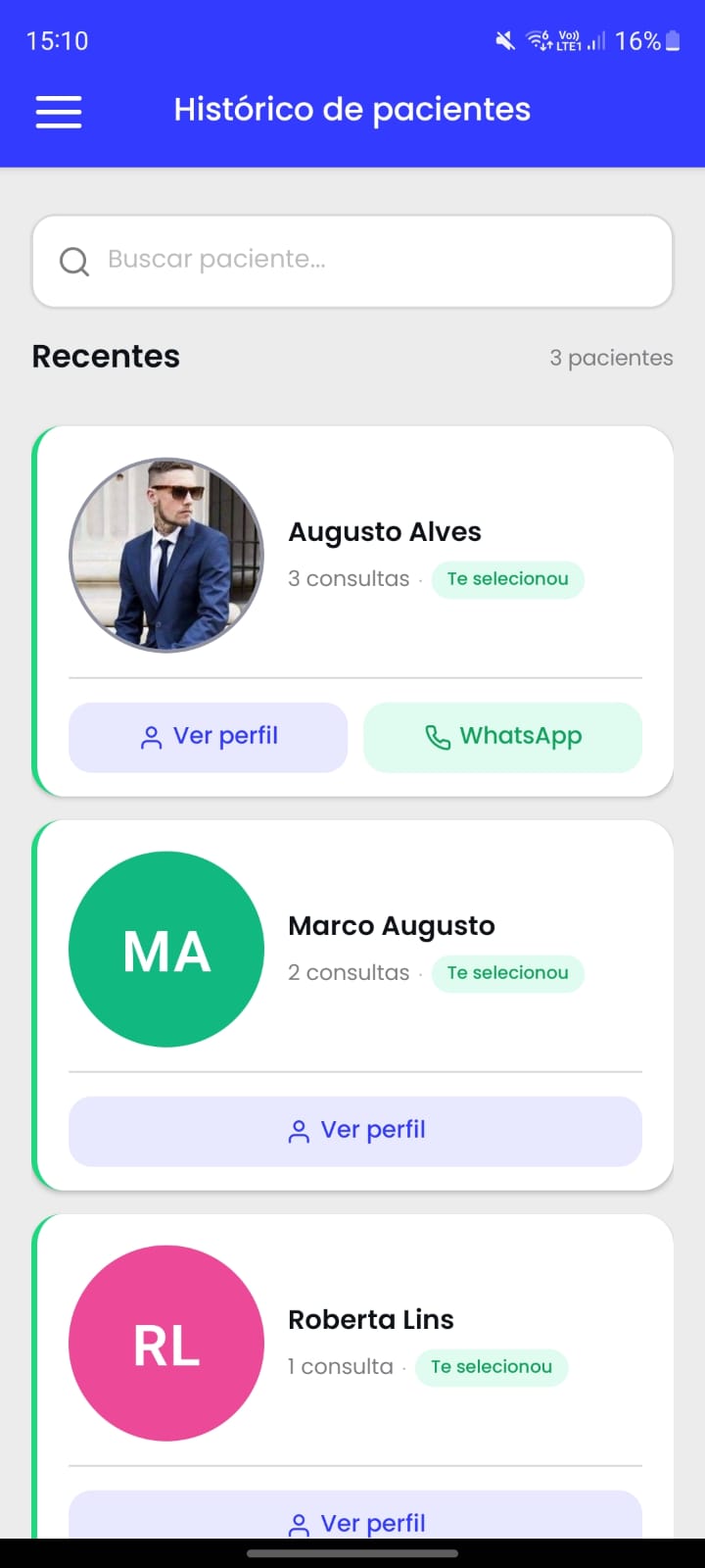 Tela "Pacientes" do app PsicoID