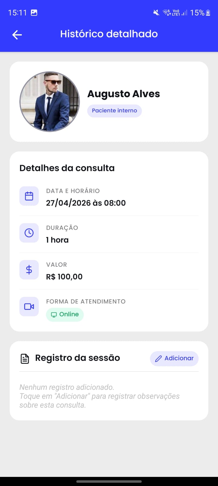 Tela "Histórico detalhado" do app PsicoID