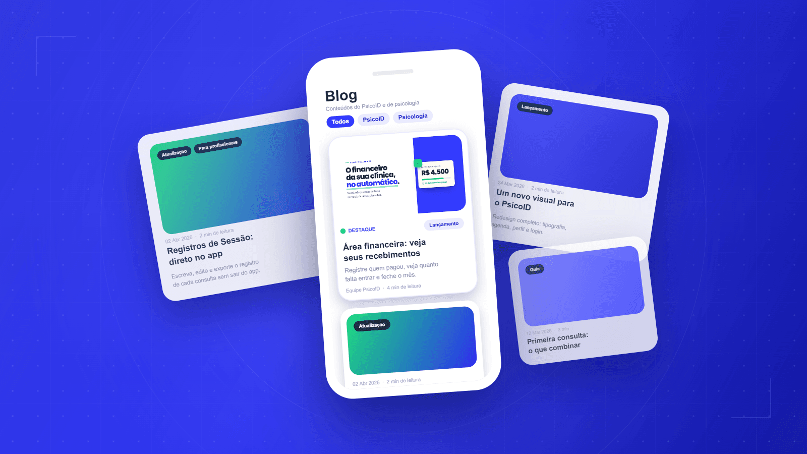 Tela do Blog aberta no aplicativo do PsicoID, mostrando a lista de conteúdos.