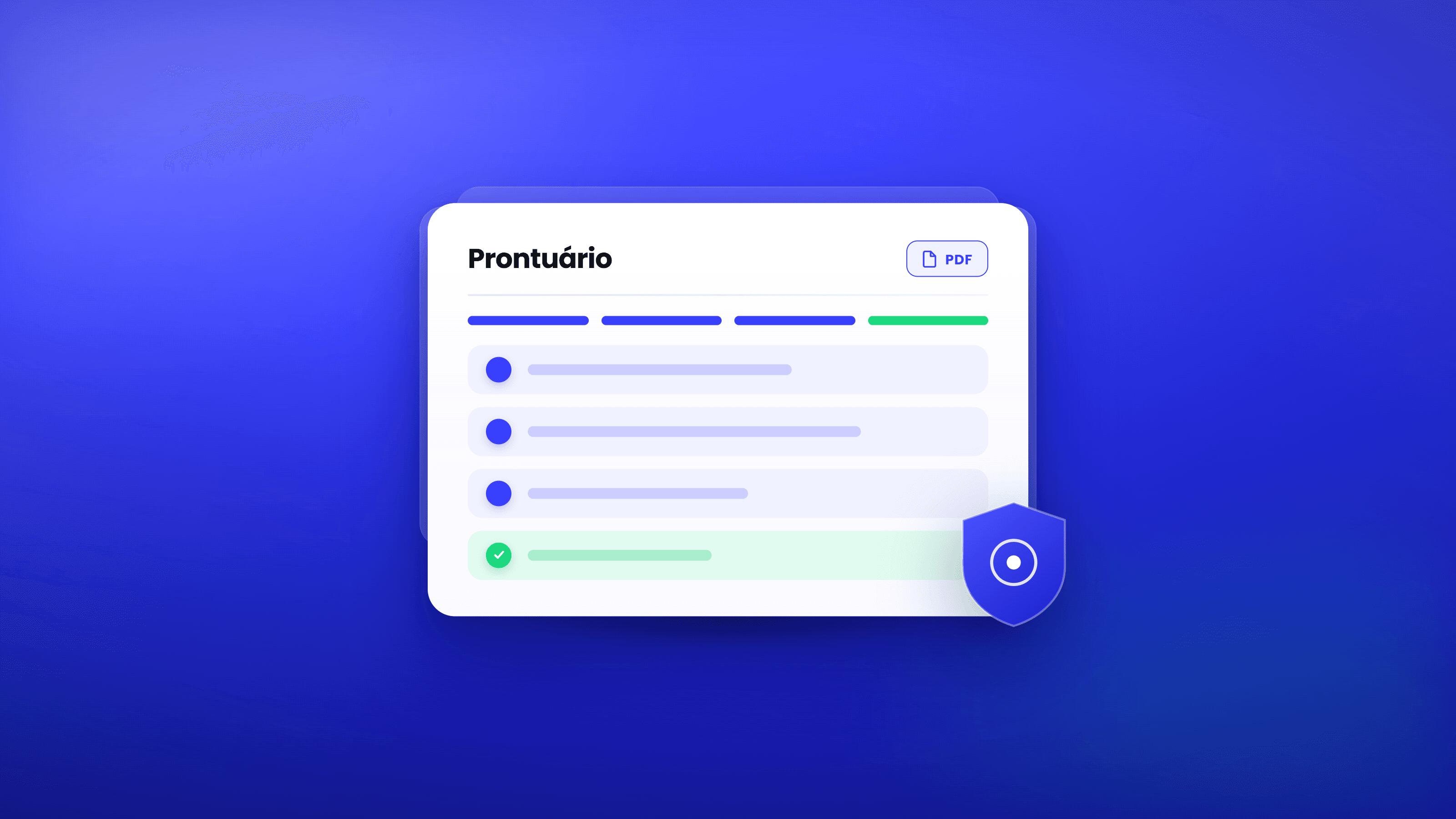 Mockup prontuário do paciente no PsicoID, com as quatro etapas do registro psicológico.