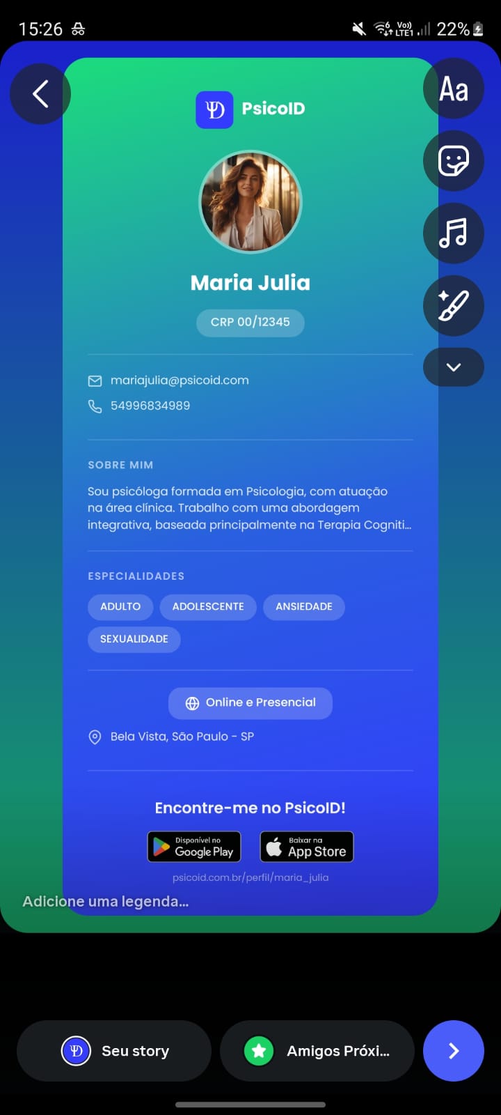 Novidade 05 - prévia de Compartilhar no Instagram