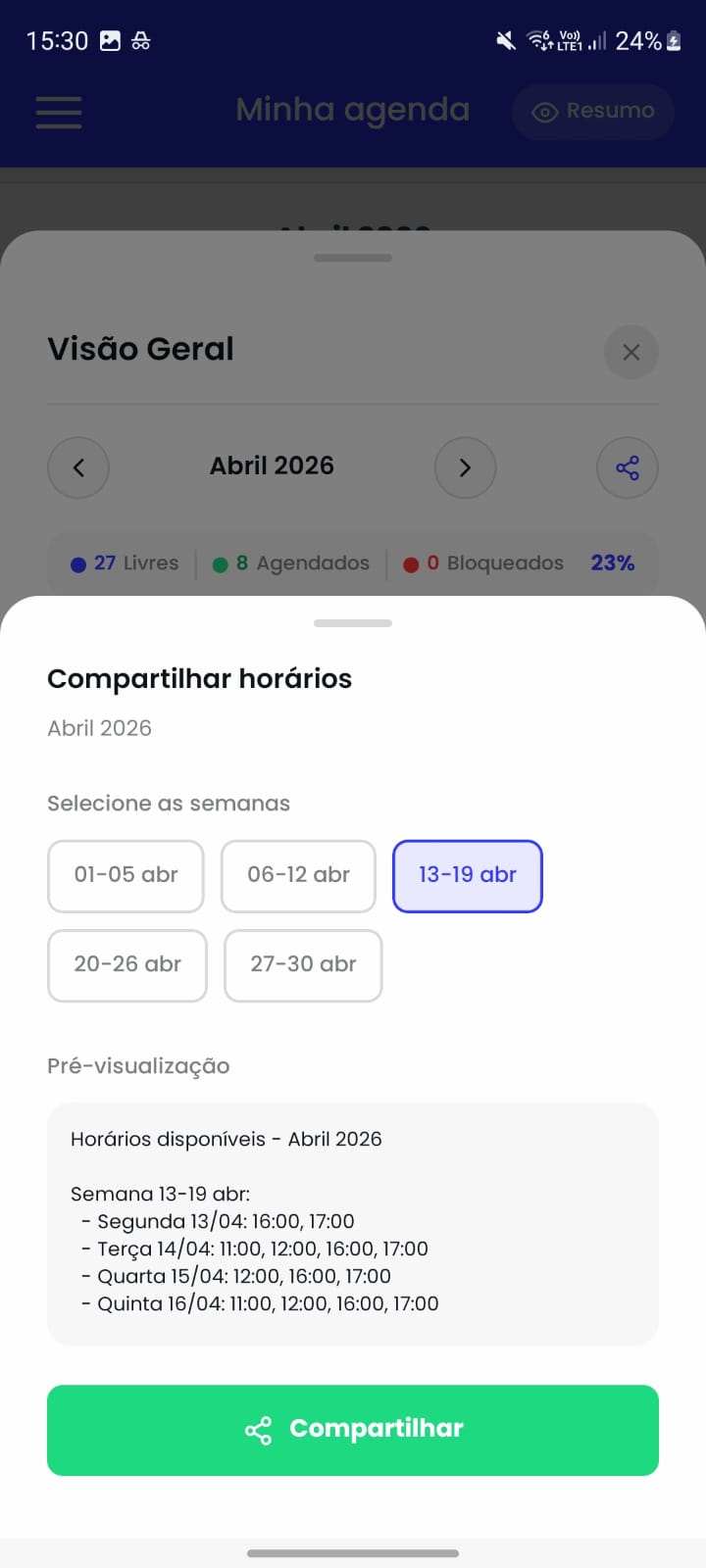 Novidade 02 - prévia de Compartilhar horários